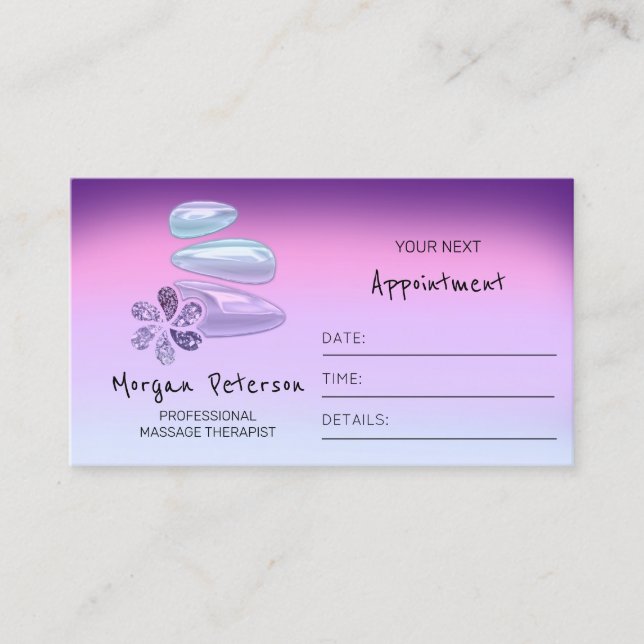 Massage Spa Wellness Holographic Logo Flower Ombre Appointment Card (Front)