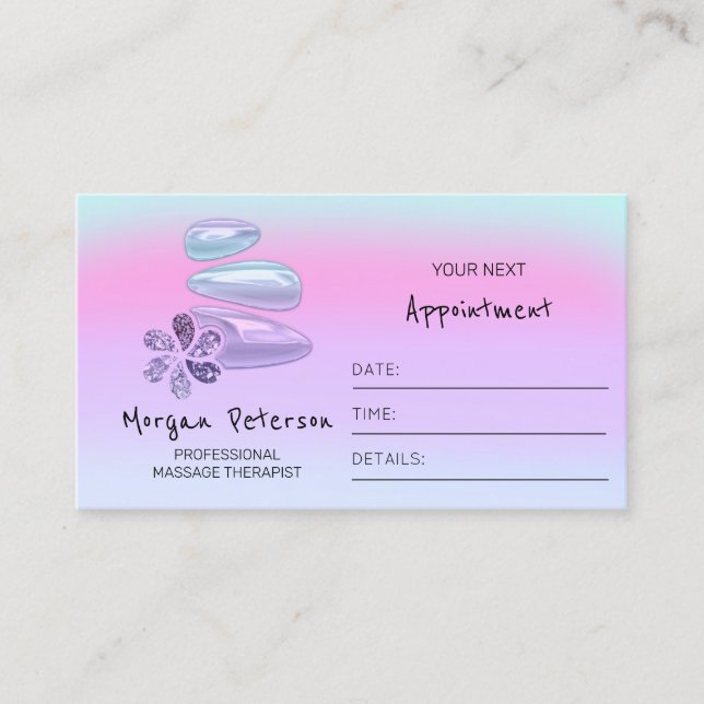 Massage Spa Wellness Holographic Logo Flower Stone Appointment Card (Front)