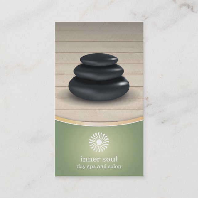 Massage Stones on Wood Spa Sage Business Card (Front)