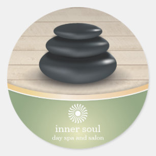 Massage Stones on Wood Spa Sage Green Classic Round Sticker
