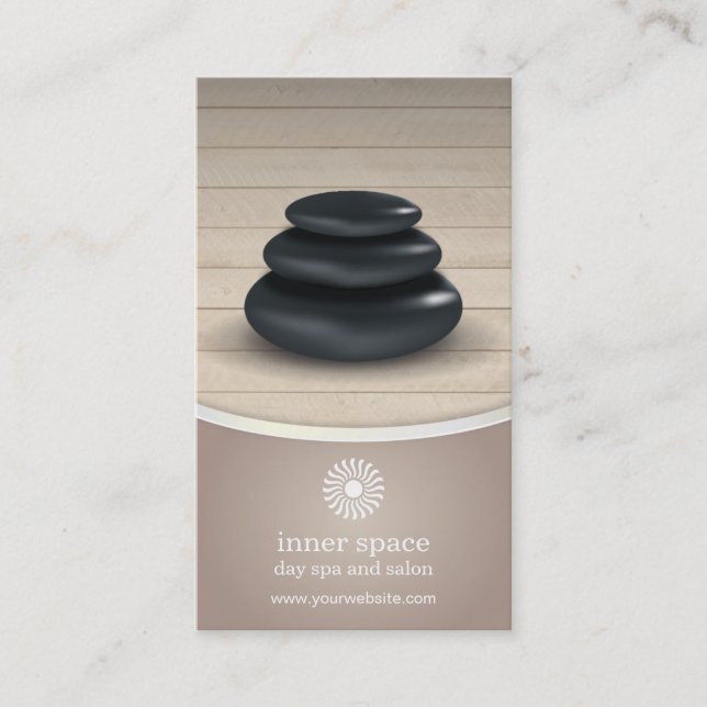 Massage Stones on Wood Spa Taupe Appointment Card (Front)