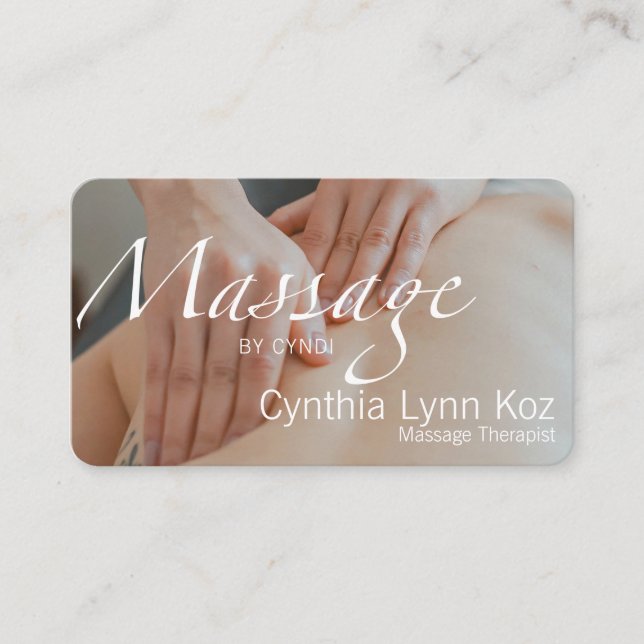 Massage Text Hands Colour Photo Background Business Card (Front)