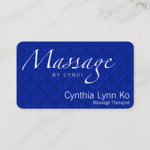 Massage Text on Blue Damask Business Card