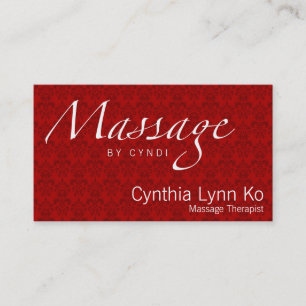 Massage Text on Red Damask Business Card