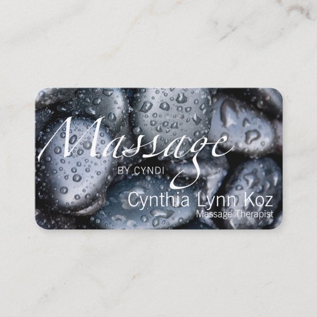 Massage Text Wet Stones Photo Background Business Card (Front)