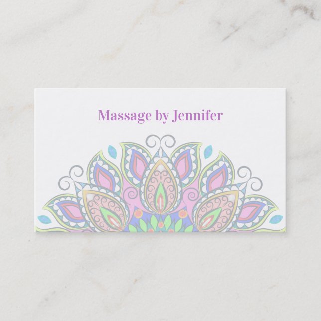 Massage Therapist Beautiful Mandala Business Cards (Front)