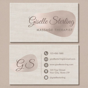 Massage Therapist Beige Neutral Linen Beauty Business Card