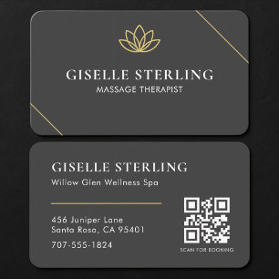 Massage Therapist Black Gold QR Code Business Card