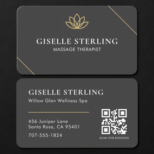 Massage Therapist Black Gold QR Code Business Card (Creator Uploaded)