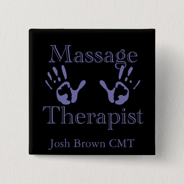Massage Therapist: Blue Hand Prints 15 Cm Square Badge (Front)