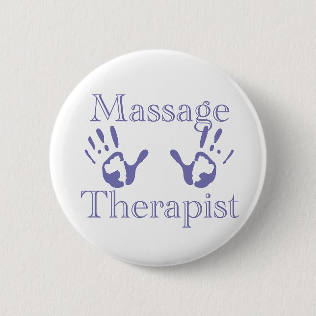 Massage Therapist: Blue Hand Prints 6 Cm Round Badge (Front)