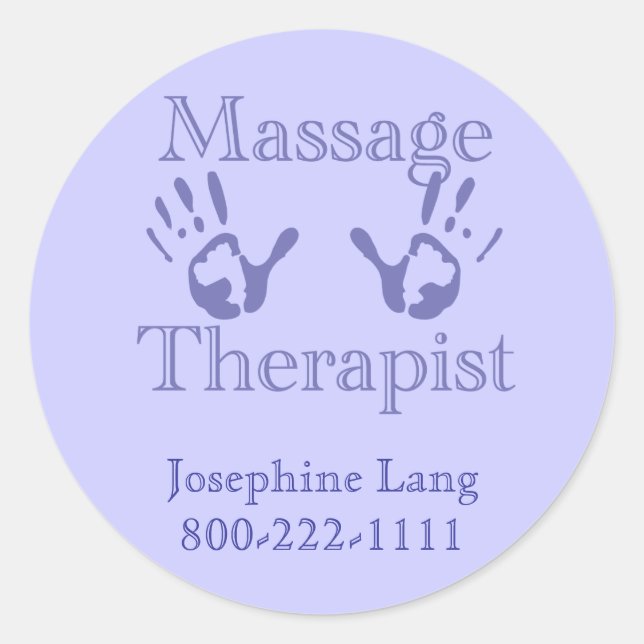 Massage Therapist: Blue Hand Prints Classic Round Sticker (Front)