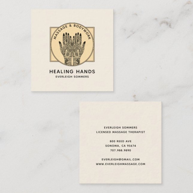 Massage Therapist Body Work Mehndi Henna Square Bu Square Business Card (Front/Back)