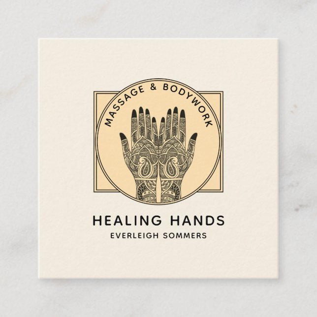 Massage Therapist Body Work Mehndi Henna Square Bu Square Business Card (Front)