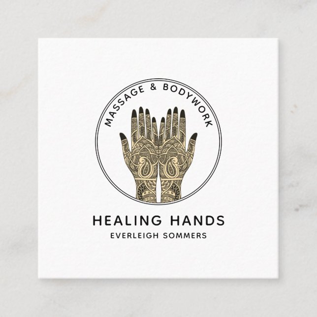 Massage Therapist Body Work Mehndi Henna Square Bu Square Business Card (Front)