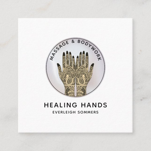 Massage Therapist Body Work Mehndi Henna Square Square Business Card (Front)