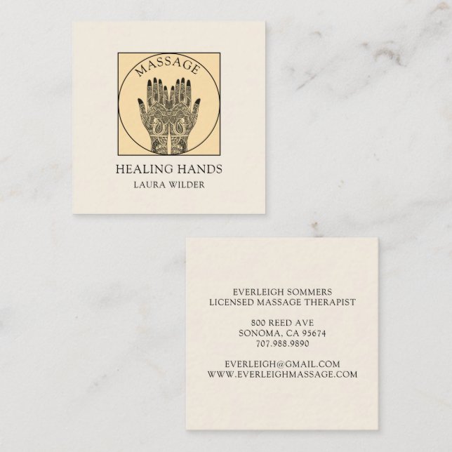 Massage Therapist Body Work Mehndi Henna Square  Square Business Card (Front/Back)