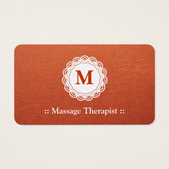 Massage Therapist Elegant Lace Monogram Business Card