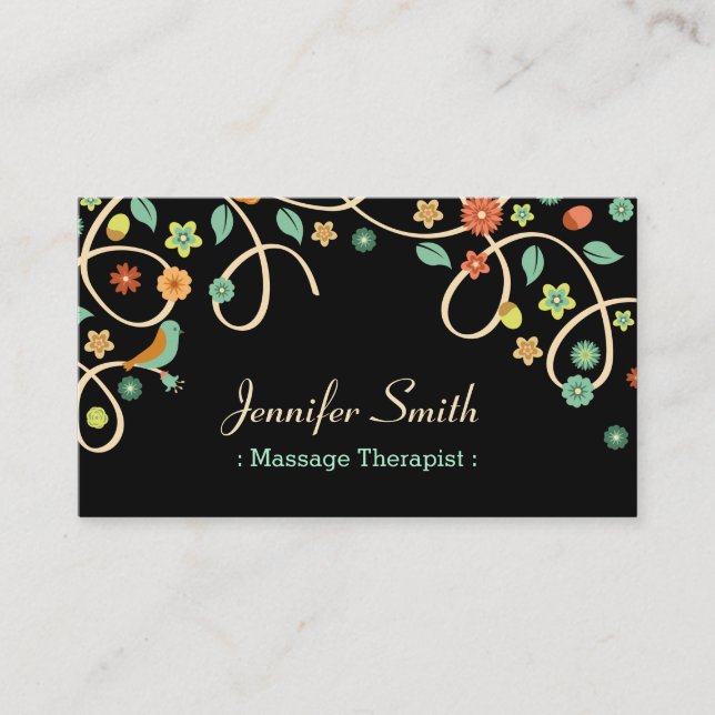 Massage Therapist - Elegant Swirl Floral Business Card (Front)