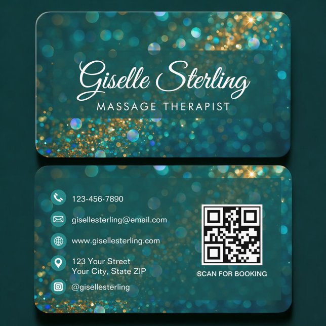 Massage Therapist  Green Gold QR Code Professional Business Card (Creator Uploaded)