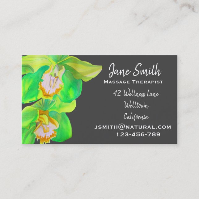 Massage Therapist Green orchid serene nature Business Card (Front)