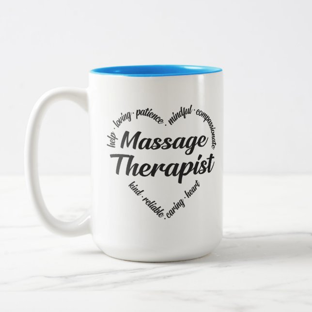 Massage Therapist Heart Word Cloud Two-Tone Coffee Mug (Left)