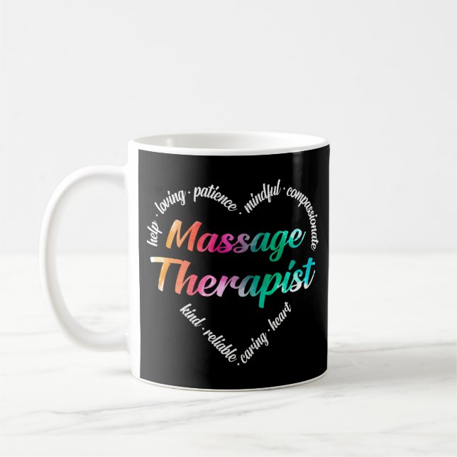 Massage Therapist Heart Word Cloud Watercolor Coffee Mug (Left)