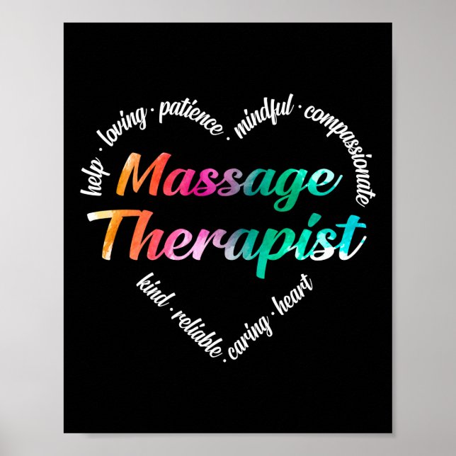 Massage Therapist Heart Word Cloud Watercolor Poster (Front)