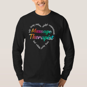 Massage Therapist Heart Word Cloud Watercolor Rain T-Shirt