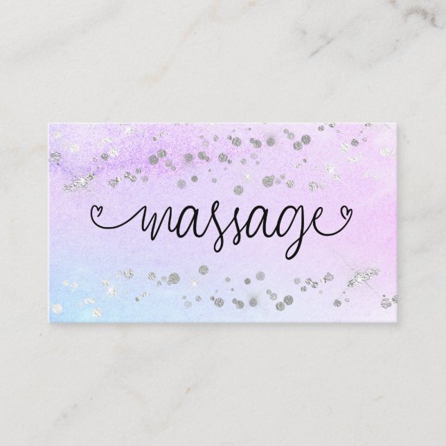 *~* Massage Therapist Hearts Glitter Pastel Business Card (Front)