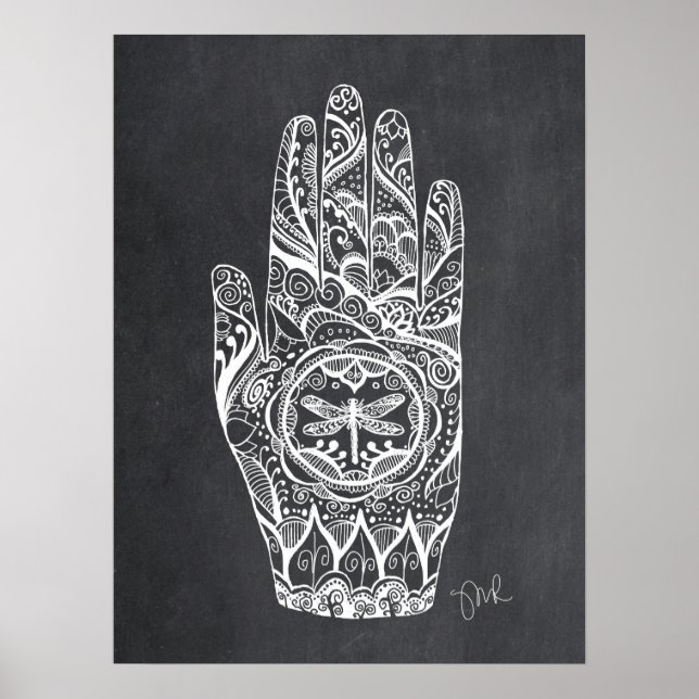 Massage Therapist Henna Dragonfly Tattoo Hand 1 Poster (Front)