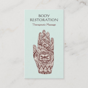Massage Therapist Henna Dragonfly Tattoo Hand 2 Business Card