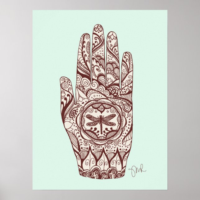 Massage Therapist Henna Dragonfly Tattoo Hand 2 Poster (Front)