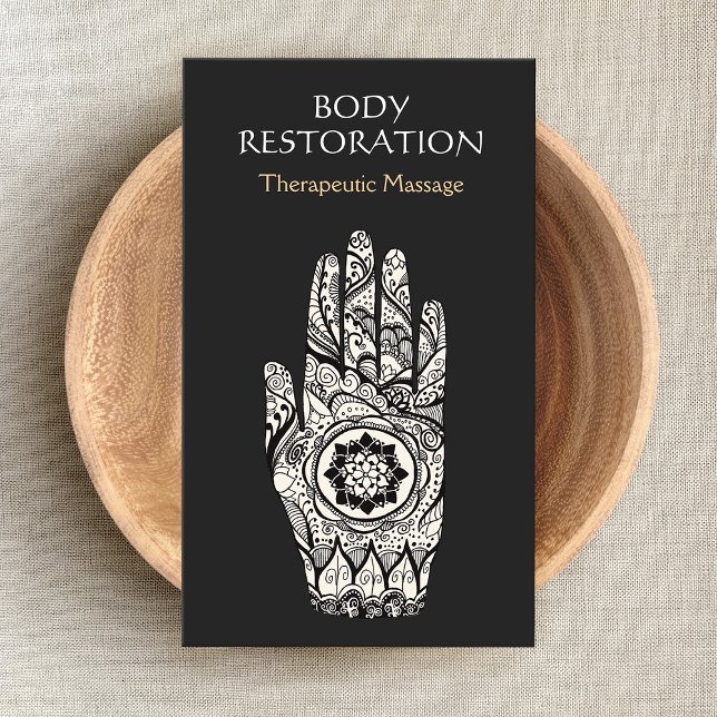 Massage Therapist Henna Lotus Tattoo Hand 4 Business Card (Creator Uploaded)
