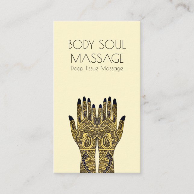 Massage Therapist Henna Mehndi Hands Business Card (Front)