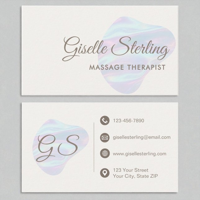 Massage Therapist Iridescent Pearl Opal Abstract Business Card (Creator Uploaded)
