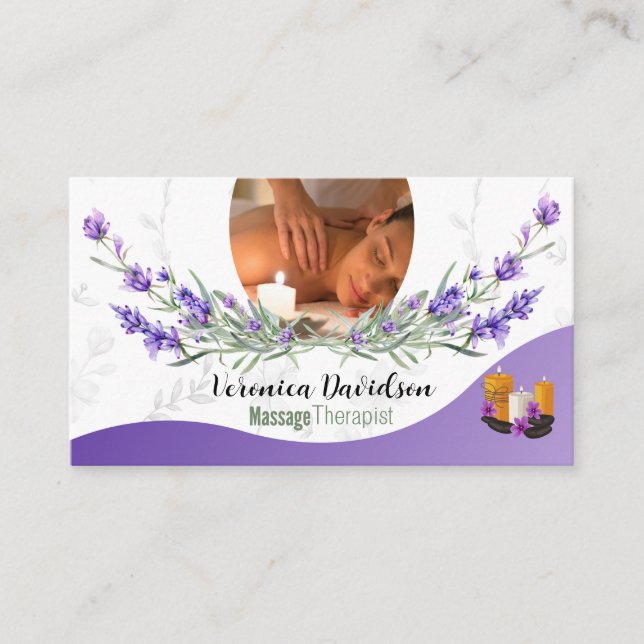 Massage Therapist Lavender Business Cards (Front)
