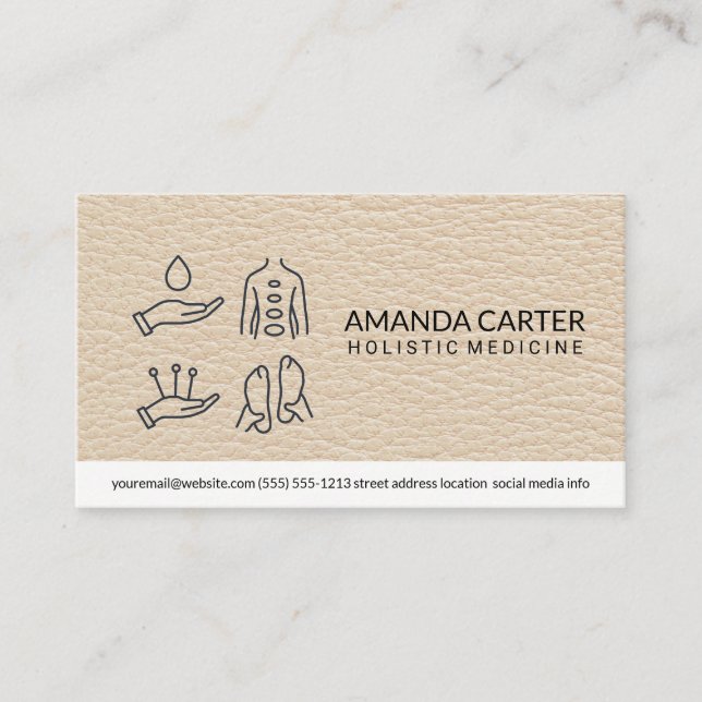 Massage Therapist | Leather | Holistic Medicine Business Card (Front)