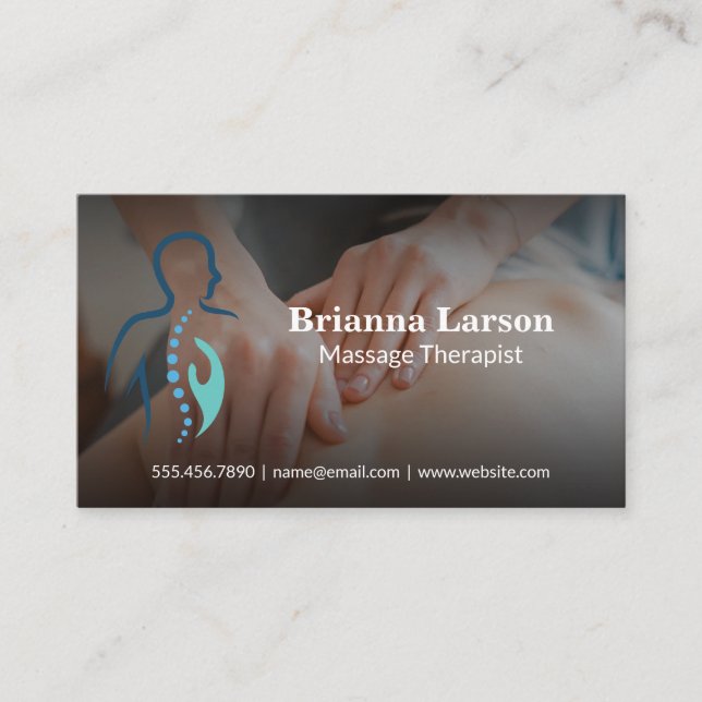 Massage Therapist Logo | Back Massage Session Business Card (Front)