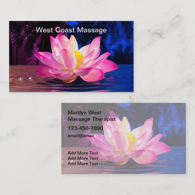 Massage Therapist Lotus Flower Theme Business Card (Front/Back)