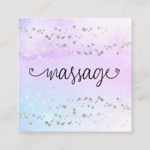*~* Massage Therapist Pastel Rainbow Glitter Heart Square Business Card