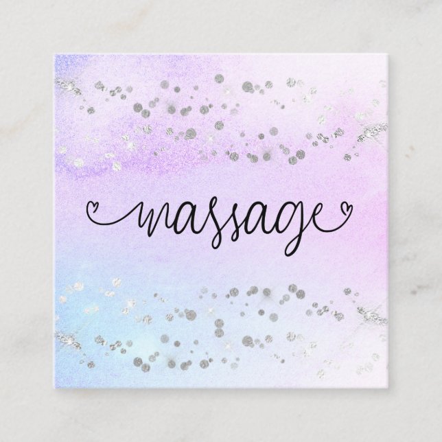 *~* Massage Therapist Pastel Rainbow Glitter Heart Square Business Card (Front)