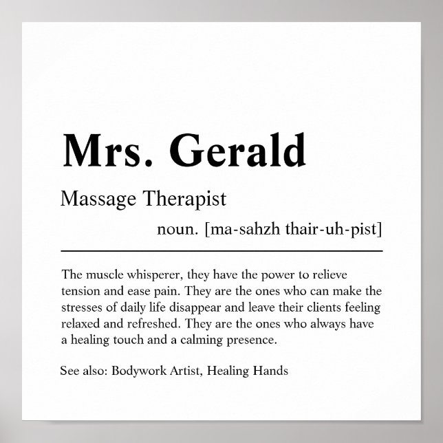 Massage Therapist Personalised Gift Poster (Front)