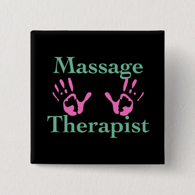 Massage Therapist: Pink Hand Prints 15 Cm Square Badge (Front)