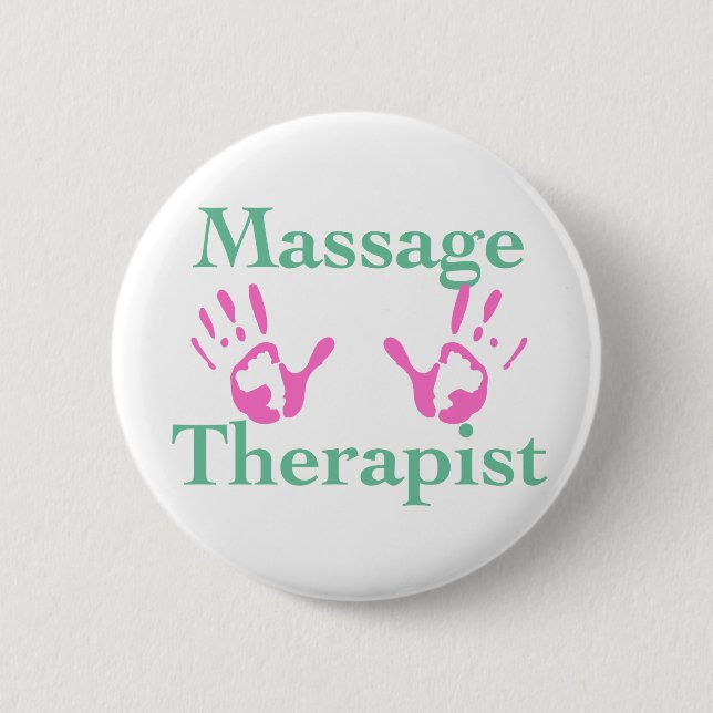 Massage Therapist: Pink Hand Prints 6 Cm Round Badge (Front)