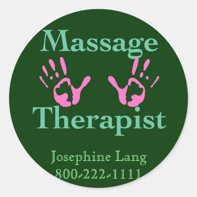 Massage Therapist: Pink Hand Prints Classic Round Sticker (Front)