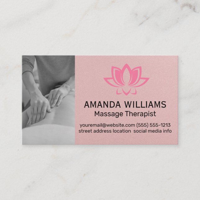 Massage Therapist | Pink Lotus Flower Business Card (Front)