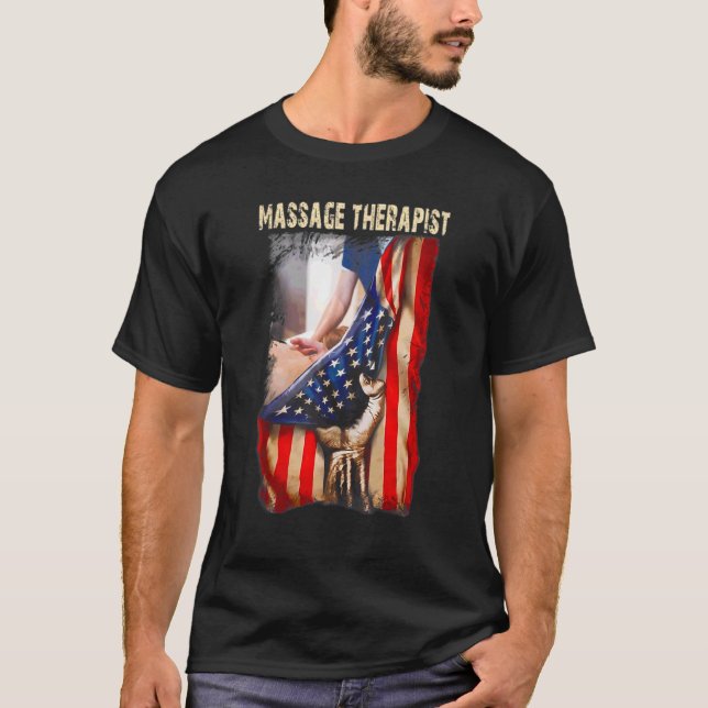 Massage Therapist Pride Hand Holding American Flag T-Shirt (Front)