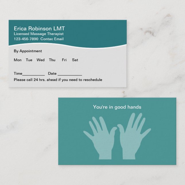 Massage Therapist Professional Appointment Cards (Front/Back)