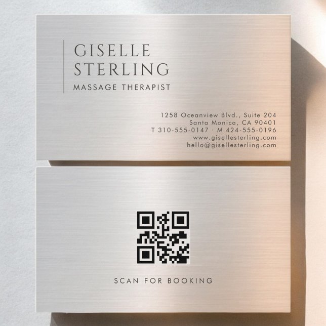 Massage Therapist QR Code Brushed Metal Business Card (Creator Uploaded)
